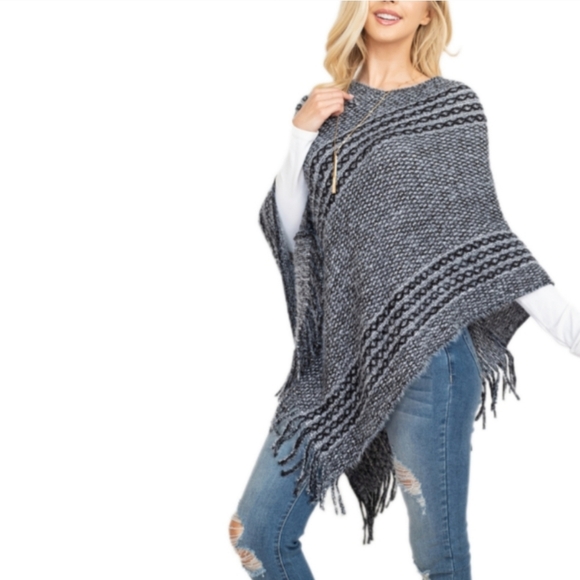 Poncho Sweater With Fringe - Picture 5 of 13
